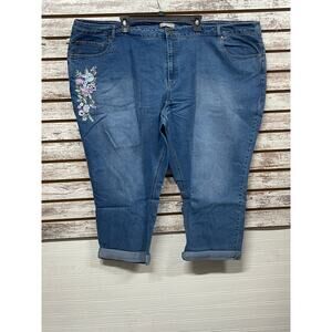 Woman Within Extended Plus Size Women's Jean Capri Size 36W Embroidered New